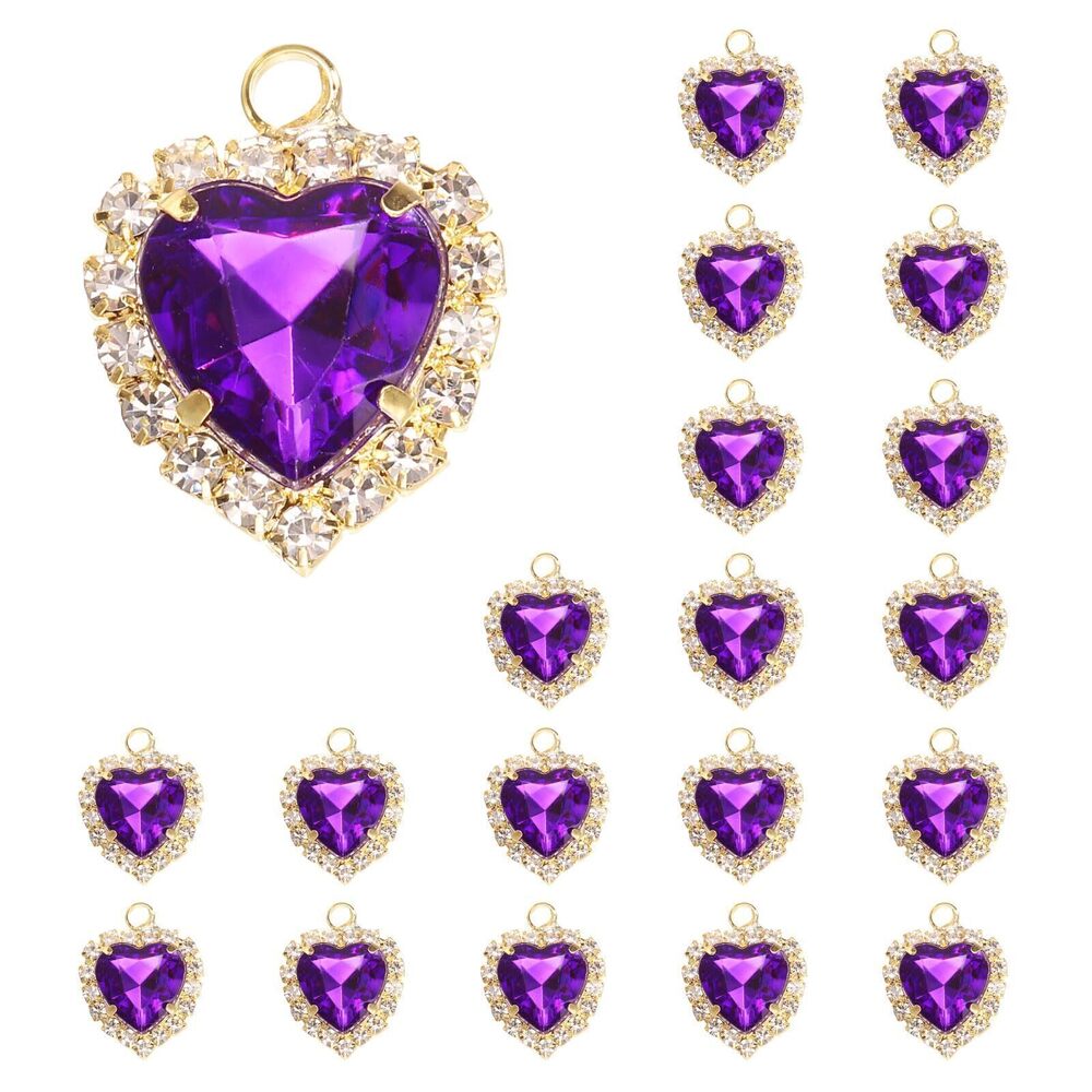 4533 20 Pcs Rhinestone Heart Charm Crystal Heart Rhinestones Pendants Flat